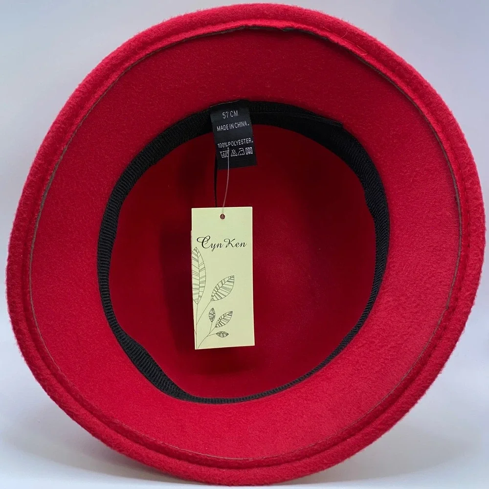 NWT Vintage Style Red Felt Cloche Structured Hat Bow Retro Elegant Coquette